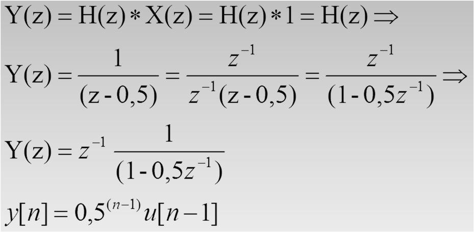Ex. Beräkna impulssvaret för detta system! TILLÄMPAD FYSIK OCH ELEKTRONIK, UMEÅ UNIVERSITET 41 Man kan beräkna utsignalen y[n] på tre olika sätt: 1. Med hjälp av differensekvationen.
