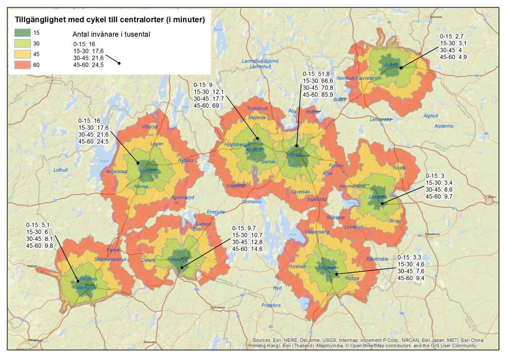 Cykla i gröna Kronoberg Invånare med 30 min cykel Alvesta 12 100 Lessebo 3 400 Ljungby 17