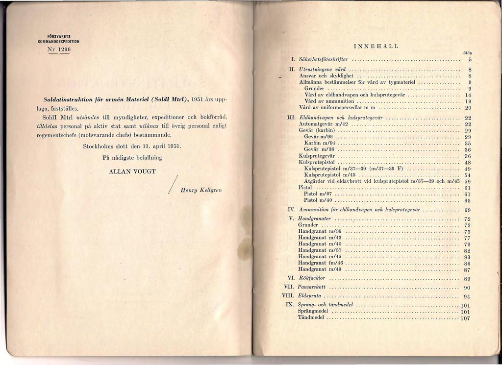 FORSVARETs KOMMANDOEXPEDITION Nr 1296 -----~ Soldatinstruktio!"' för armen Materiel (Soldl Mtrl), 1951 års upplaga, fastställes.