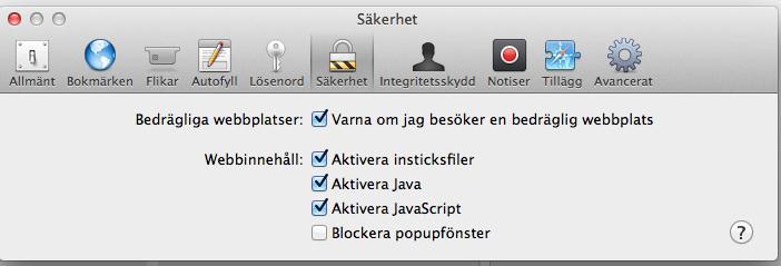 4 (5) 4 Aktivera Java och popupfönster i Safari Beroende på versioner- och språkinställningar kan det se olika ut. Öppna Safari och gå till inställningar för Säkerhet.