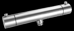 Steel Pleasure 1 Temperatur- och tryckfallskompenserande termostatblandare i rostfritt stål för en konstant, behaglig temperatur och jämnt vattenflöde.