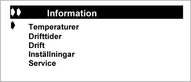 Navigera uppåt i meny eller plus Navigera nedåt i meny eller minus Navigera höger Navigera vänster Huvudmeny Tryck på för att komma till menyn.