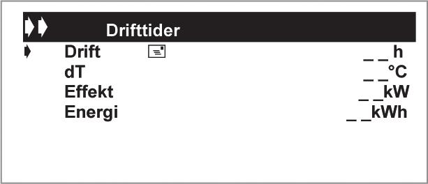 2. Meny Drifttider Från den här menyn kan man se grafer över drifttid, dt, effekt och energi.