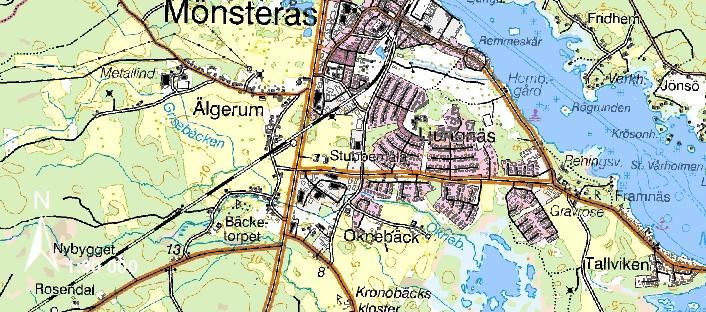 3(5) 1.1 Bakgrund Markkonsult AB har fått i uppdrag av Mönsterås kommun att utreda och kostnadsberäkna gatu- och VA-utbyggnaden inom ett område beläget i södra delen av Mönsterås samhälle, se nedan.