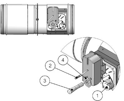 Typ av mekanism Siemens (motoriserad version) 1. Strömställare för manuell stängning 2. Ställdon för manuell öppning 3. Skruvmejsel 4. Positionsindikator Belimo (motoriserad version) 1.