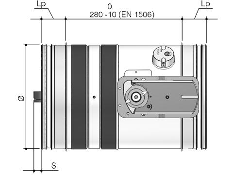 TEKNISKA DATA Mått Mm 125 140 150 160 180 Exponering för spjällblad (S) Mm 0 0 0 0 0 0 Lp Mm 38 38 38 38 38 38 Mm 200 224 250 280 300 315 Exponering för spjällblad (S) Mm 0 1 0 10 20 28 Lp Mm 38 38