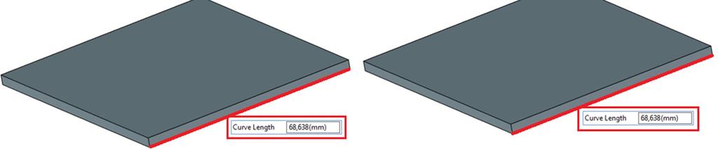 Här är den utbredda plåtens längd det viktigaste måttet, därför ändras bockens längdtillägg (Second Bend Stock Length) när bockvinkeln ändras, för att bibehålla det slutgiltiga