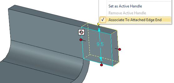 Bocken kan ändå manuellt av-associeras och åter-associeras från/till den kant som kontrollerar den genom att högerklicka på ett Bend Length- eller Sizebox-handtag på en Add