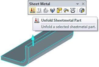 Breda ut Sheet Metal-parter Sheet Metal-parter som modelleras I IRONCAD kan bredas ut genom att använda funktionen Unfold, antingen genom att högerklicka på plåten eller genom att först