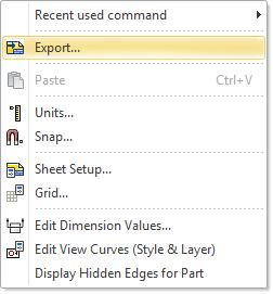 Exportera en 2D-ritning 2D-ritningen kan exporteras som t.ex. en DWG-/DXF-fil genom att högerklicka i bakgrunden eller via exportknappen i gränssnittet.