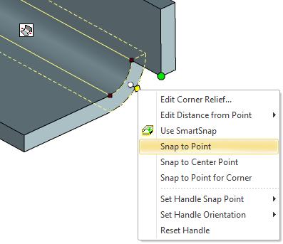 Mjuka övergångar i hörn med Corner Reliefs Med Bend Relief-handtagen kan man även skapa mjuka övergångar och stänga hörn (Closed Corner) mellan bocken och nästa Stock-form,
