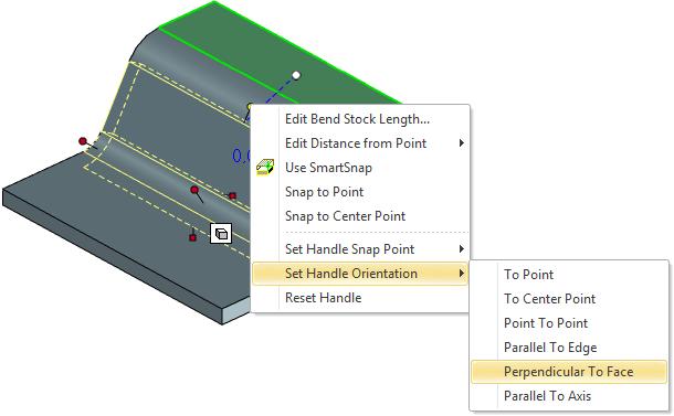 Snapp-punkt och orientering av handtag Det är möjligt att flytta och att orientera om snapp-punkten för röda runda Bend Shapeoch röda fyrkantiga Bend Relief-handtag, men även de röda fyrkantiga Stock