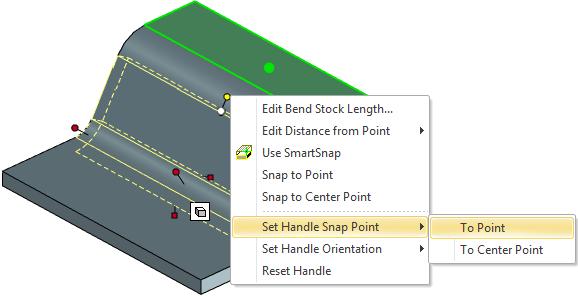 Börja med att högerklicka på handtaget och välj Set Handle Snap Point > To Point och klicka därefter på den punkt du vill använda som referens att ta måttet från.