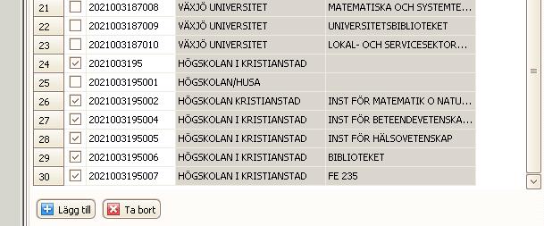 Det är möjligt att välja bort vissa kunder från det urval man gjort genom att markera dessa i listan, och klicka på Ta bort.