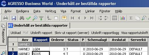 Beställningen skapar rapporterna