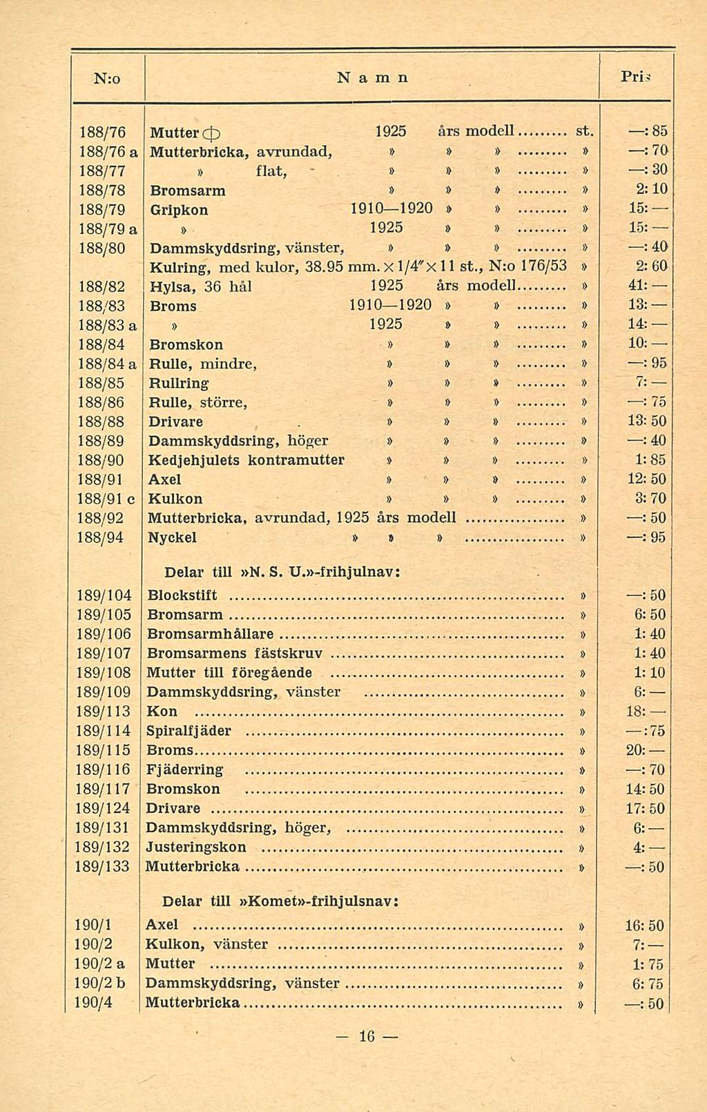 188/76 Mutter ej) 1925 årsmodell : st.