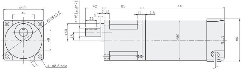 + växel (K9DP90N + K9P BU) Kontinuerlig drift S1 90 / 30 Nm 12, 24 sreglering.