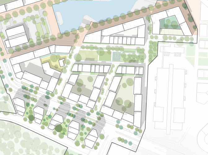 De södra kvarteren 21 juni kl 10.00 Alla bostadsgårdar utom Terrasshusen har solbelysta gårdslägen.