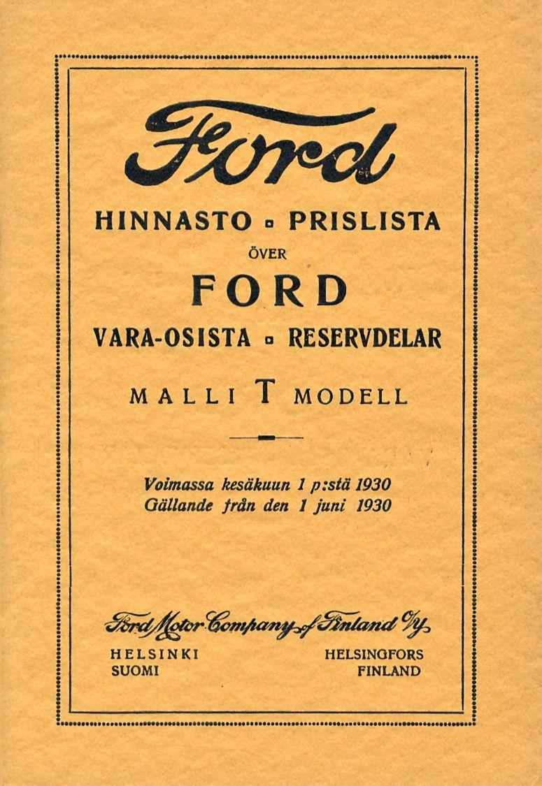 HINNASTO o PRISLISTA ÖVER FORD VARAOSISTA a RESERVDELAR MALLI T MODELL Voimassa