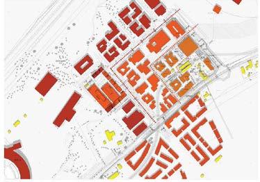 Övergripande karaktär och disposition Visionsbild - Science Village fullt utbyggd. Planområdet markerat. Stadsbyggnadsidén bygger på rutnätsstadens kvartersstruktur.