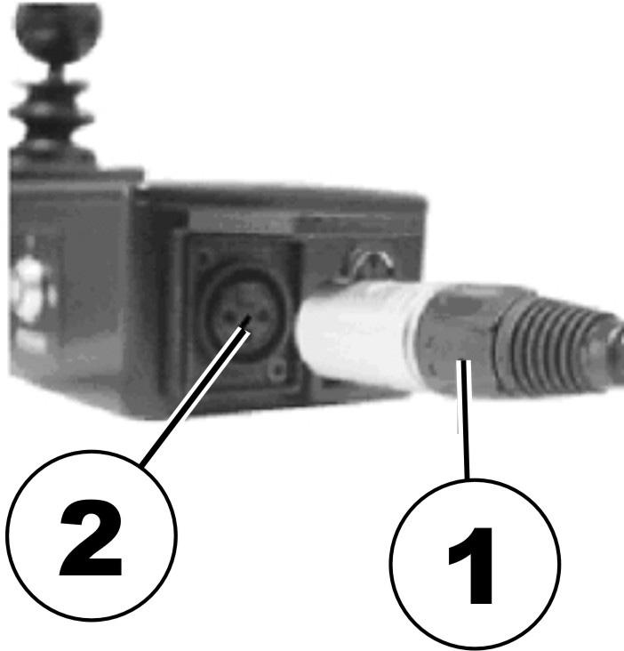 10.2 Ladda batterier Anslut först laddarens laddningskontakt (1) till laddningsuttaget (2) på manöverboxen. Anslut därefter laddarens nätkontakt till vägguttaget.