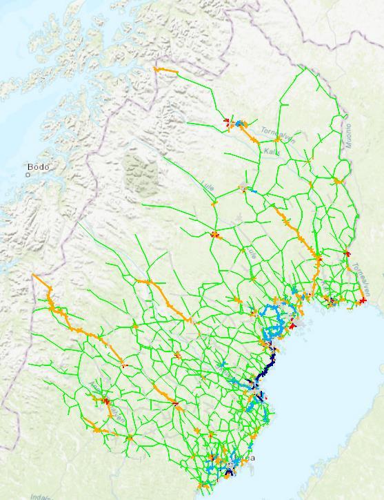 Figur 6: Modellberäknade biltrafikflöden jämfört med räkningar Enligt figur 6 så stämmer modellflöden ganska väl överens med den uppmätta trafiken för biltrafik.