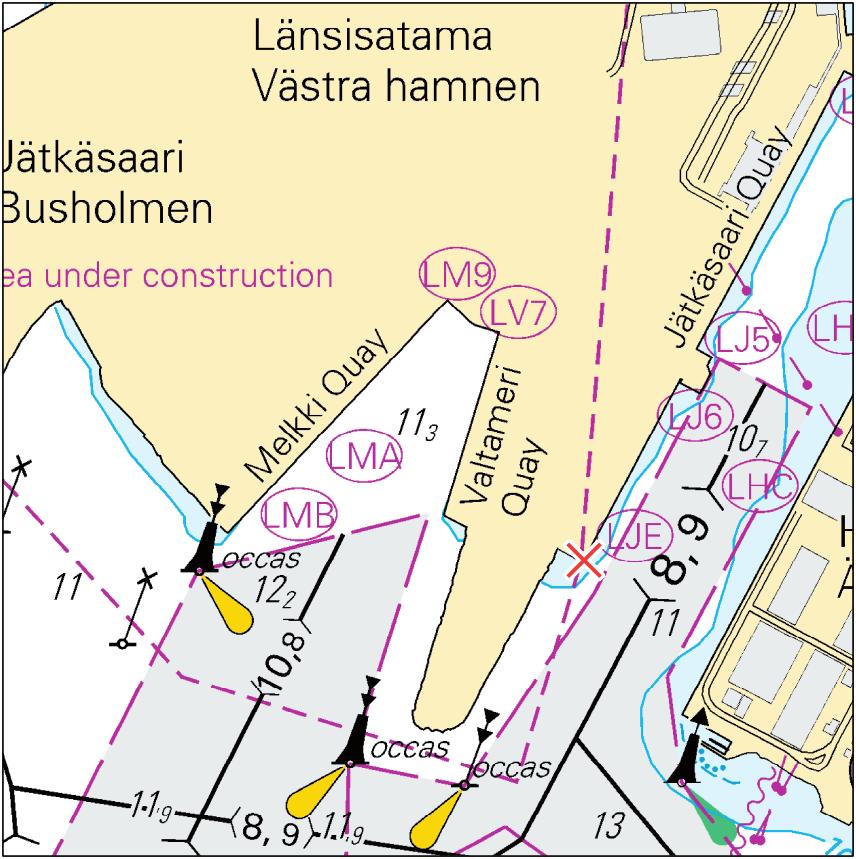 3 I Suomenlahti Finska viken Gulf of Finland *167. 18, 191 A,B/626/626_1 Suomi. Helsinki. Länsisatama. Poistettu turvalaite. Karttamerkinnän muutos. Finland. Helsingfors. Västra hamnen.