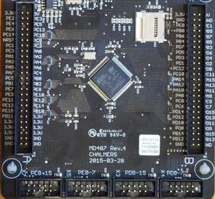 Anslutningar STM32F407VGT7: Större delen av kretsens 100 pinnar har