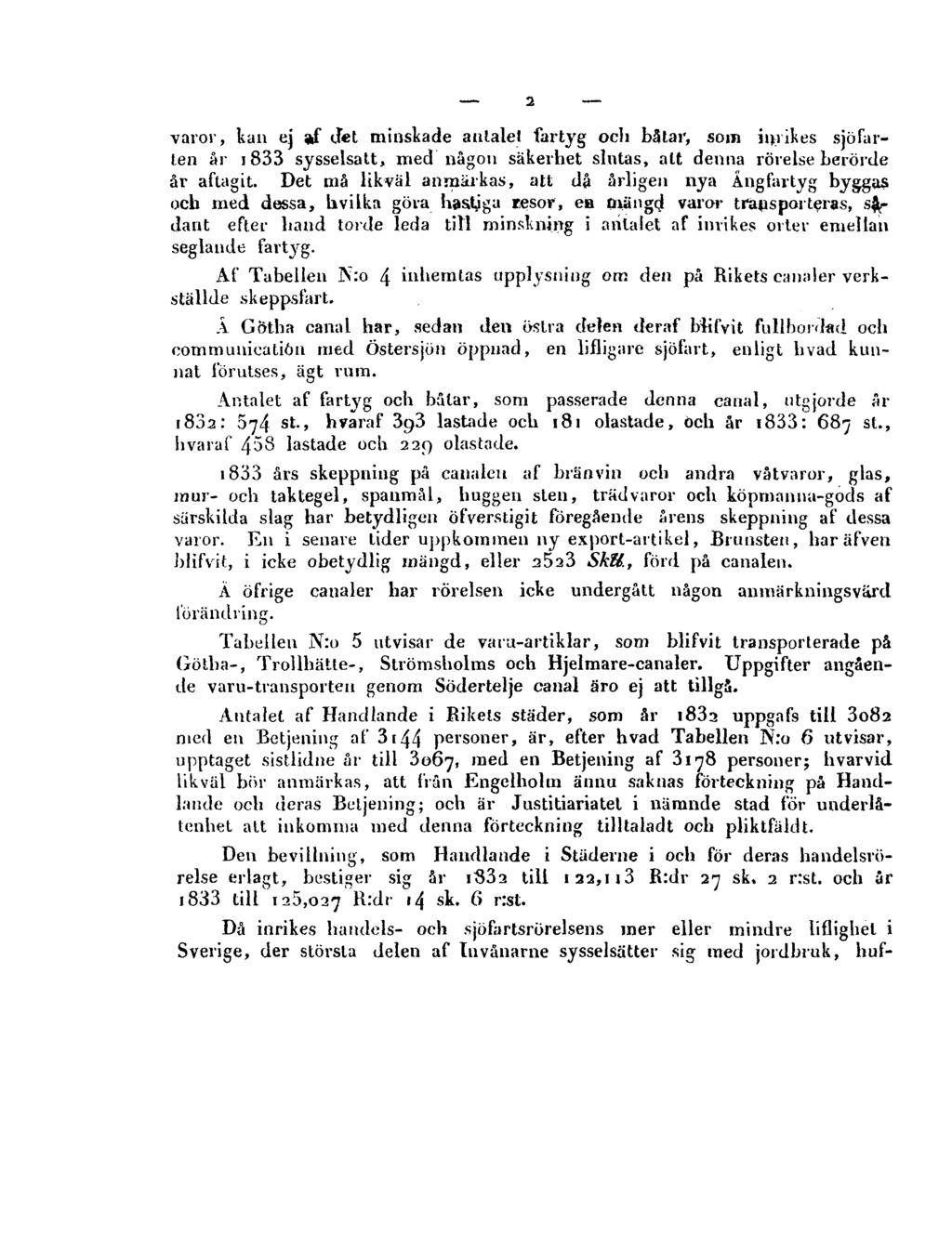 2 varor, kan ej af Jet minskade antalet fartyg ocli båtar, som iiiiikes sjöfarten år 1833 sysselsatt, med någon säkerhet slutas, alt denna rörelse berörde år aftagit.