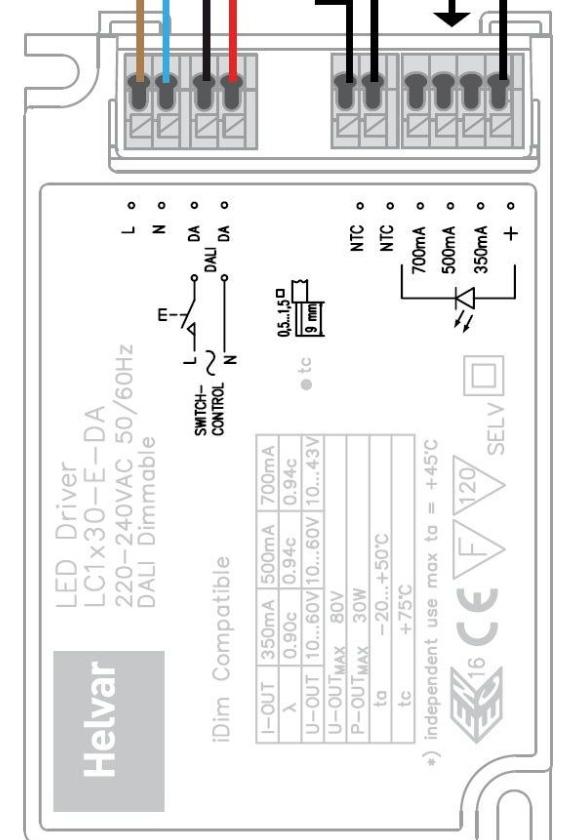 HEVAR Installationsanvisning Helvar ED-driftdon / Installation instruction Helvar ED-drivers N DAI DAI N AV/PÅ ON/OFF DAI SWITCH-CONTRO Det maximala antalet drivdon per brytare är 20 st.