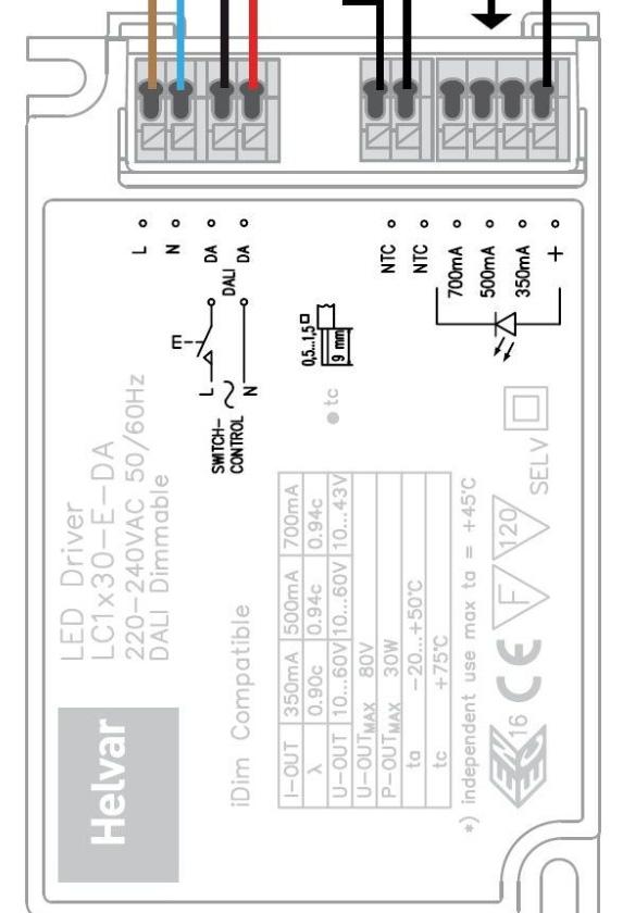 HEVAR Installationsanvisning Helvar ED-driftdon / Installation instruction Helvar ED-drivers N DAI DAI N AV/PÅ ON/OFF DAI SWITCH-CONTRO Det maximala antalet drivdon per brytare är 20 st.