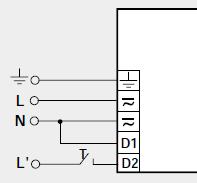 TRIDONIC switchdim Genom att ansluta en fas-ledare och noll-ledare till HF-donets anslutningsplintar D1 och D2, via en återfjädrande tryckknapp, kan donen tändas och släckas med en kort