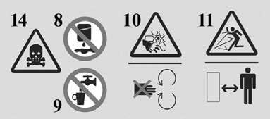 7) Handschoenen verplicht 8) Geen resterende vloeistoffen afvoeren in het milieu 9) Drinken niet toegestaan 10) De beveiliging niet verwijderen terwijl de ventilator in beweging is.