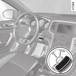 START, stopp av motor: bil med startnyckel Start av motor Bensinversion Vrid om startnyckeln utan att accelerera. släpp nyckeln då motorn startar.