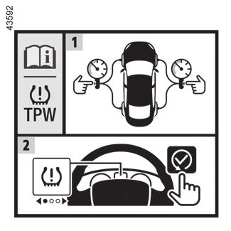 Övervakningssystem för däcktryck (1/7) A A 1 När bilen är utrustad med det här systemet varnas föraren om trycket sjunker i något av däcken.