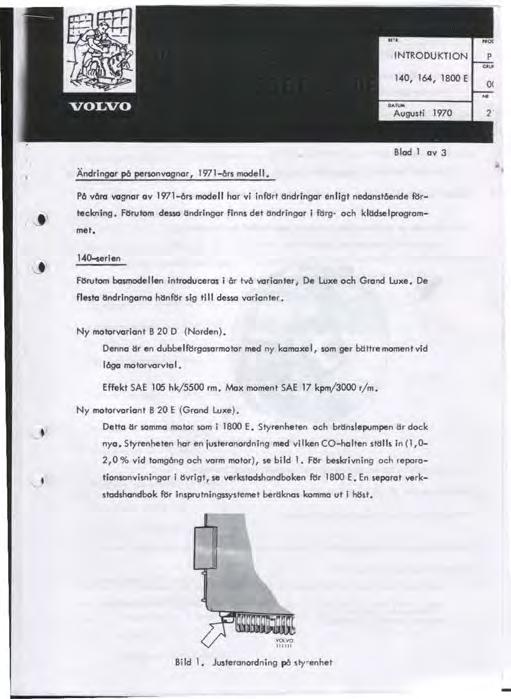 Ändringar p6 personvagnar, 1971-6u modell.., P6 v6ra vagnar av 1 '1l1-6rs modell hor vi infört I:!ndrlngor enligt nedonst6ende mrteckning. Förutom deuo I:!ndringor finnl det I:!