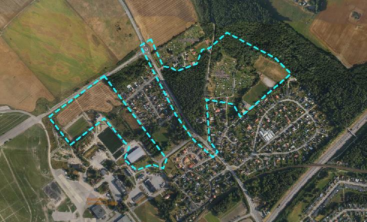 7(47) Figur 3. Ungefärlig avgränsning av planprogrammet, blå streckad linje.