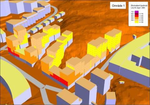 Bild: ÅF Delområde 2 De allra flesta fasader utom mot Augustendalsvägen/Fabrikörvägen får högst 55 dba ekvivalent ljudnivå och man klarar även högst 50 dba på fasaderna mot vattnet.