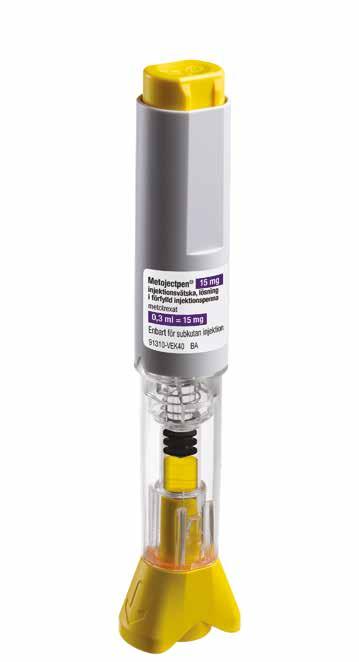 6-pack ej tillgängligt för 27,5 mg och 30 mg Instruktionsfilm för subkutan injektion av Metojectpen 50 mg/ml finner du på www.medicininstruktioner.