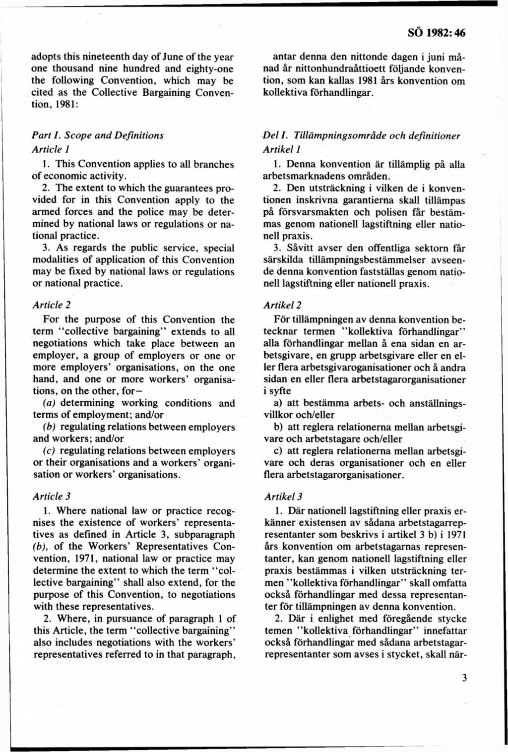 adopts this nineteenth day of June of the year one thousand nine hundred and eighty-one the following Convention, which may be cited as the Collective Bargaining Convention, 1981: antar denna den