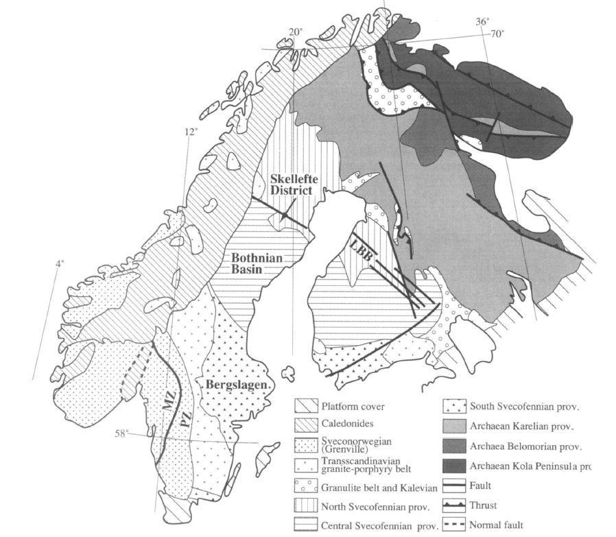 Fig. 4. Geological provinces of the Baltic Shield. (Weihed et al 1992). 2.2 Geology of the Bastutjärn intrusion The project area (Fig.