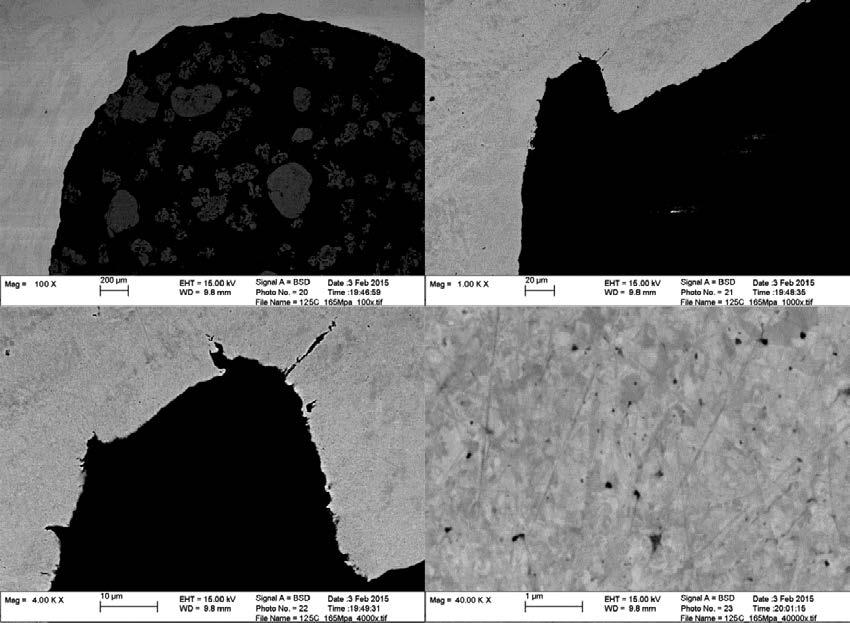 4.3.2 View A A from specimen no 2 (T = 125 C, σ ref = 165 MPa) The cross view of this specimen (Figure 4 9) shows a similar appearance to the former 100 C specimen.