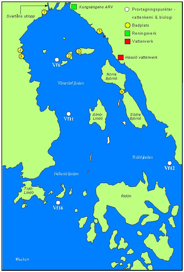 SVARTÅN-VÄSTERÅSFJÄRDEN 217 Område Figur 3. Punkter för vattenkemisk, fysikalisk (Vf6, Vf11) och biologisk provtagning i Västeråsfjärden år 217.