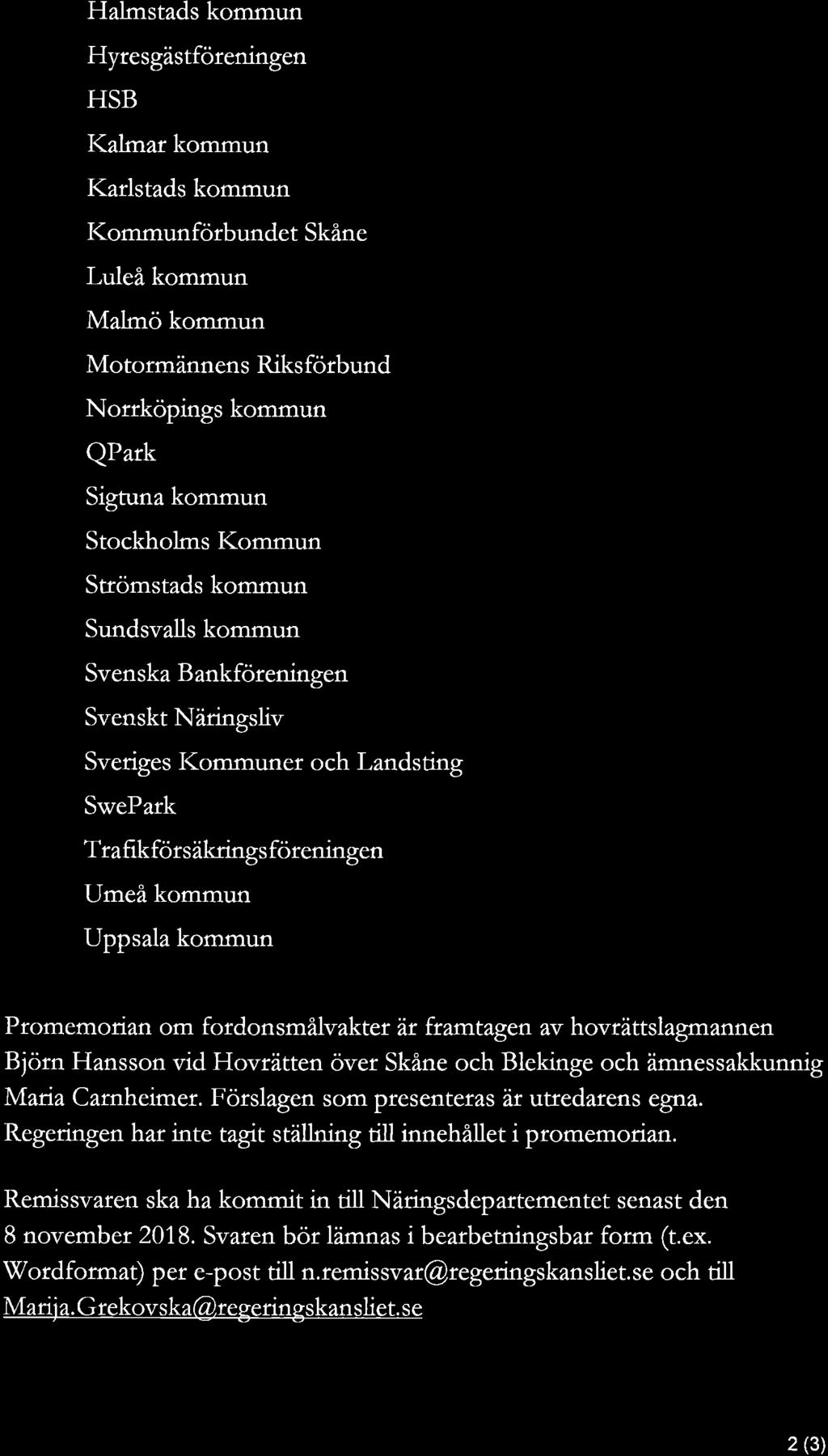 Halmstads kommun Hyresgästföreningen HSB Kalmar Karlstads kommun kommun Kommunförbundet Skåne Luleå kommun Malmö kommun Motormännens Norrköpings Riksförbund kommun QPark Sigtuna kommun Stockholms