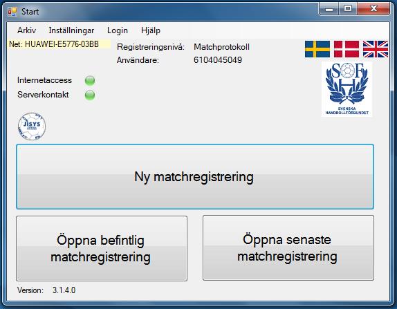 Klicka på Ny matchregistrering Hämta matchdata När du valt Ny