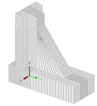 Figur 6.2: Modell med hexagonala mesh-element. Betongen antas ha samma kvalité i hela monoliten.