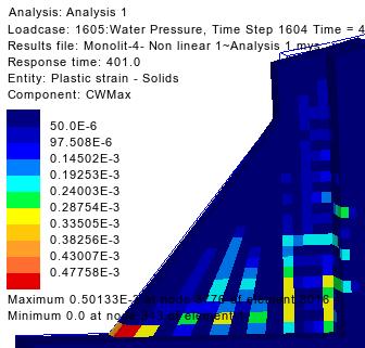 Uppmätta sprickvidder i skadekarteringen är större än beräknade sprickvidder vilket beror på att endast två säsongsvariationer av temperatur har studeras i den icke-linjära analysen.