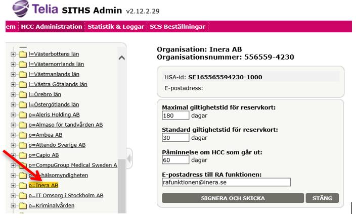 Ange uppgifter i respektive textfält: Rekommenderad giltighetstid för reservkort o o Maximalt = 90 dagar (max 180 kan anges) Standard = 30 dagar Detta blir den giltighetstid som föreslås av SITHS