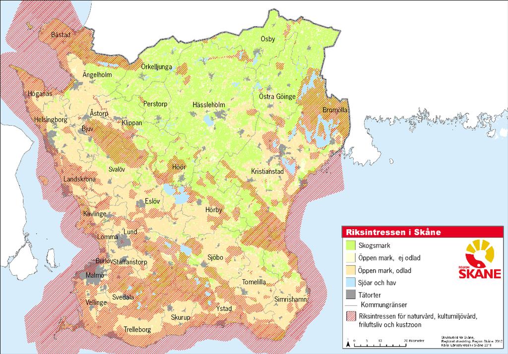 Dessa områden utgör en del av alla de områden för riksintresse som finns i Skåne och som visas i Figur 22. Figur 18. Natura 2000-områden i Skåne 2010.