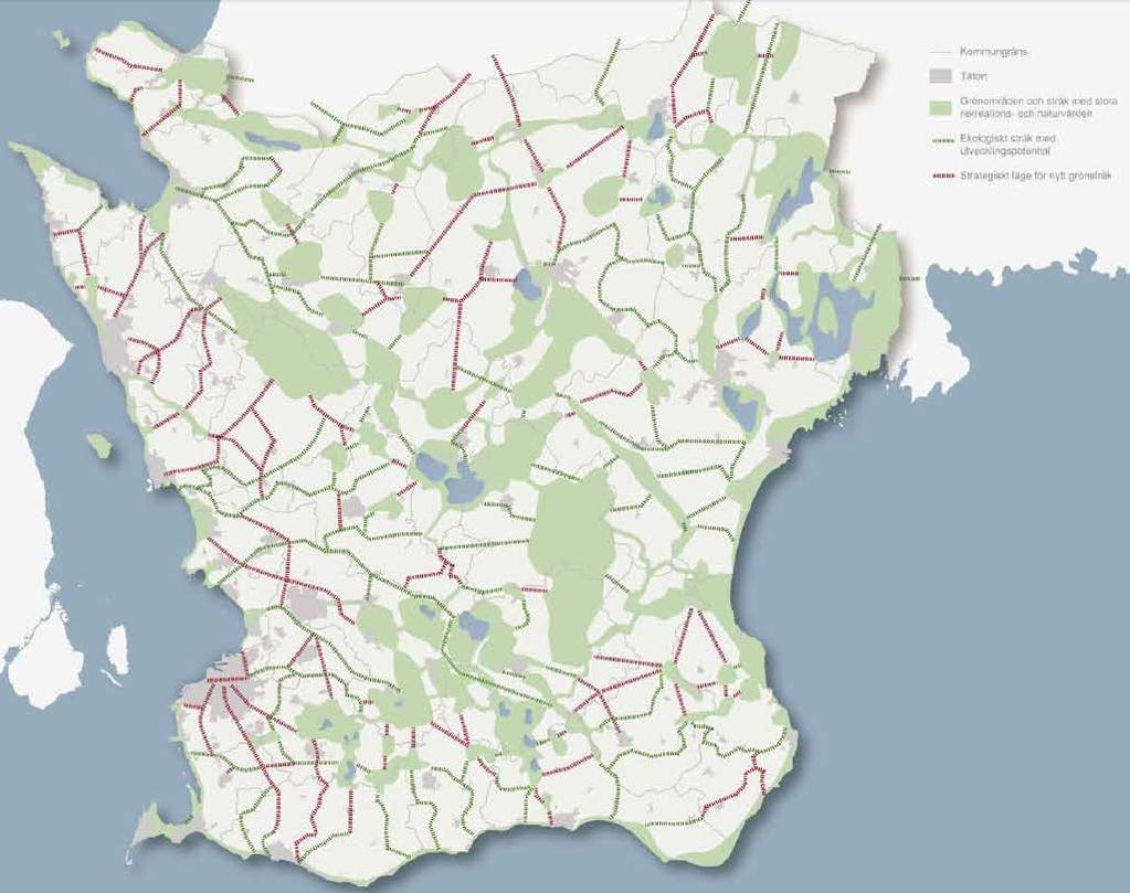 Region Skåne påbörjade 2004 i samverkan med kommuner, regionala myndigheter med flera aktörer ett omfattande projekt med att ta fram en strategi för grön struktur.